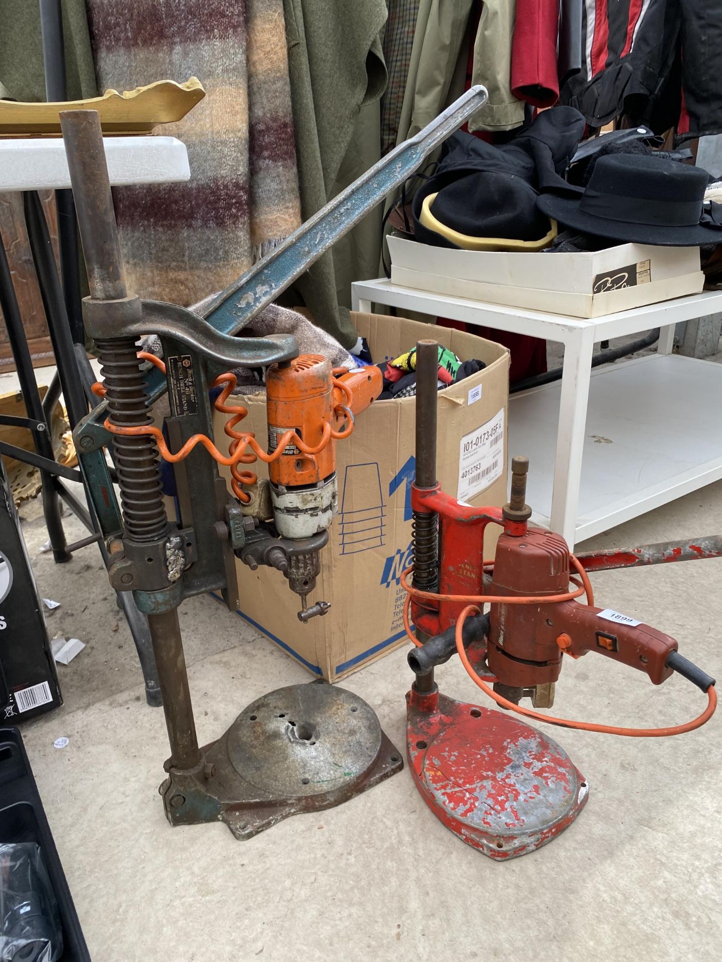 TWO DRILL STANDS AND ELECTRIC DRILLS