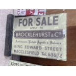 A VINTAGE DOUBLE SIDED ENAMEL 'BROCKLEHURST & CO, AUCTIONEERS' FOR SALE SIGN