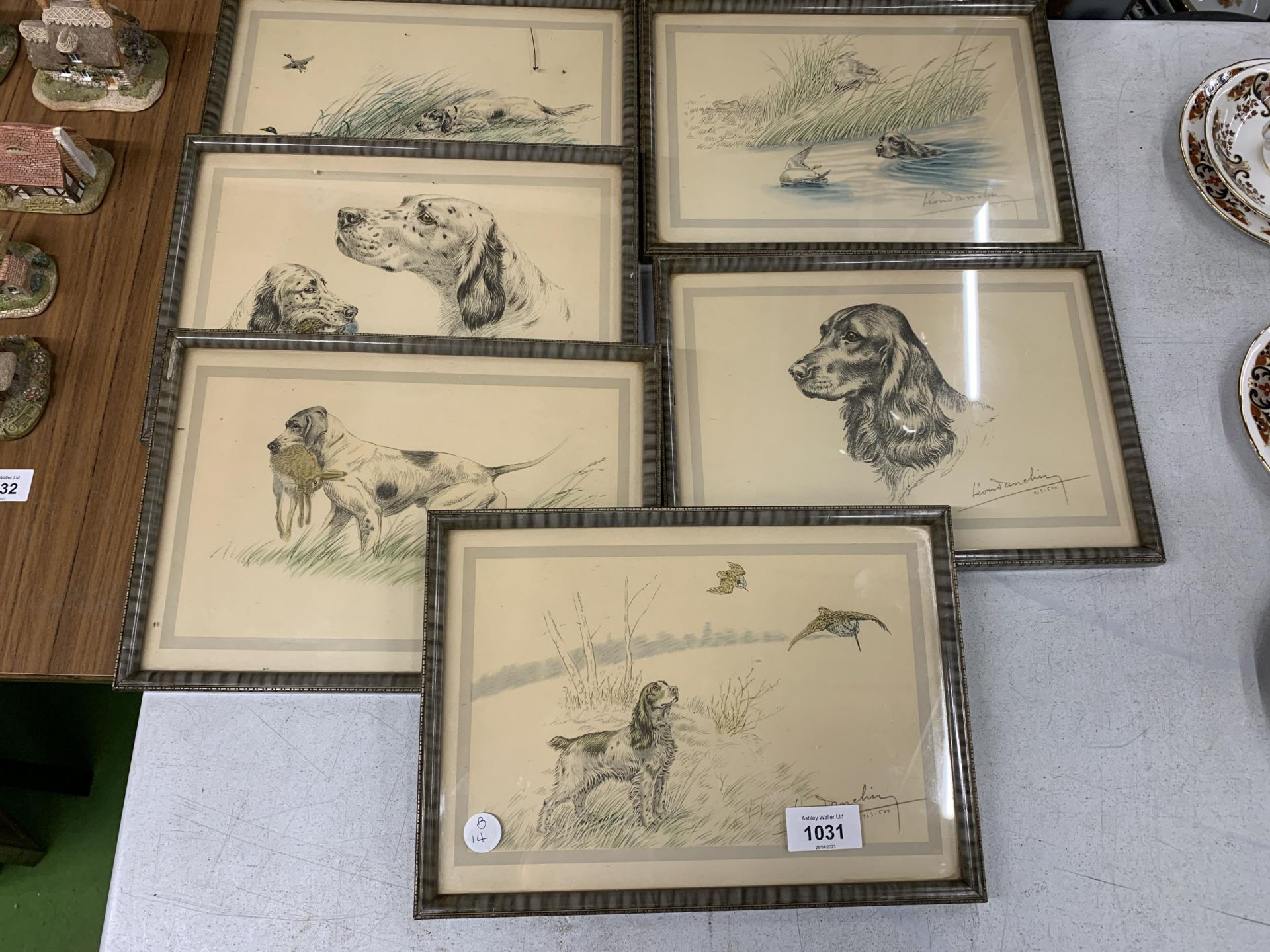 SIX LIMITED EDITION PENCIL PRINTS OF HUNTING DOGS SIGNED BY THE ARTIST