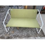 A TWO SEATER METAL FRAMED BENCH