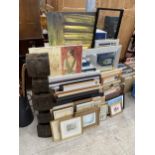 A LARGE ASSORTMENT OF FRAMED AND UNFRAMED PRINTS, PICTURES AND MIRRORS