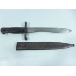 A SPANISH BOLO BAYONET AND SCABBARD, BLADE 24.5CM, LENGTH 40CM