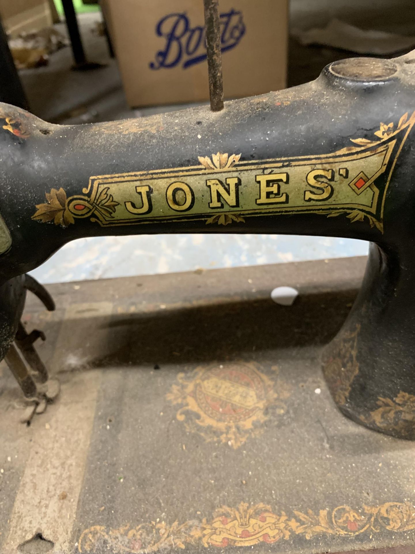A VINTAGE HAND TURNED JONES SEWING MACHINE - Image 3 of 3