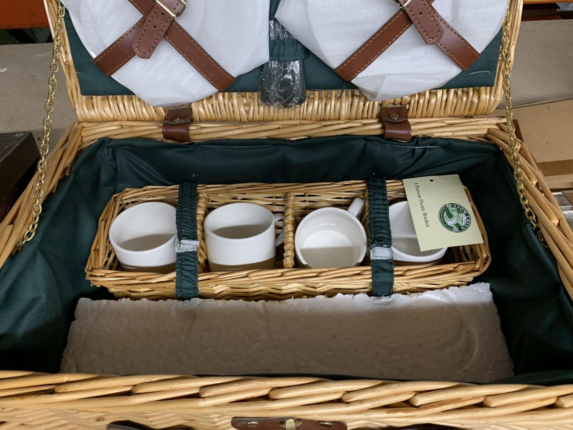 A STOW GREEN WICKER PICNIC BASKET - Image 2 of 3