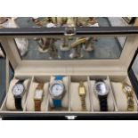 A BOX CONTAINING SIX LADIES WRISTWATCHES WORKING AT TIME OF CATALOGUING BUT NO WARRANTY