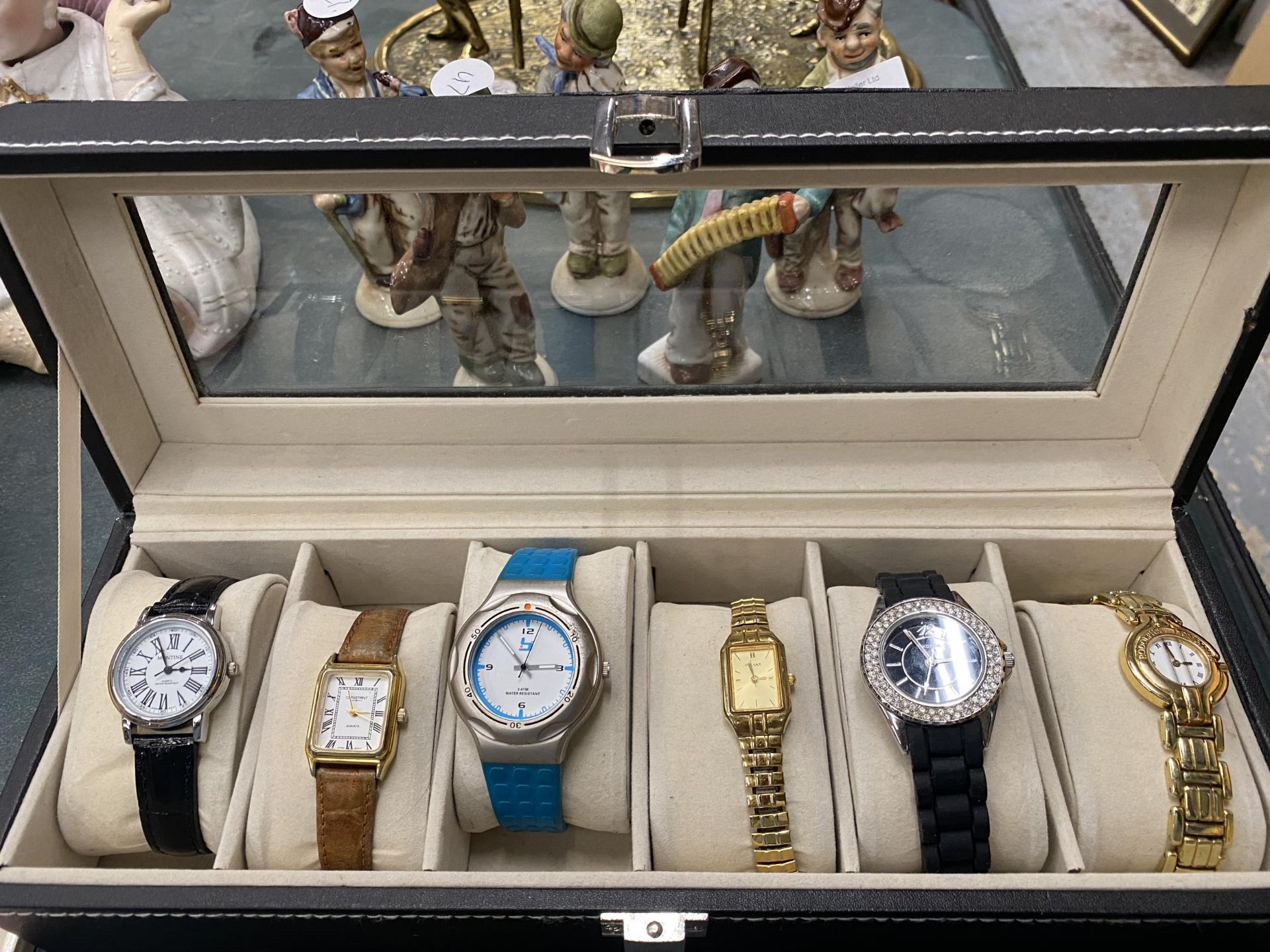 A BOX CONTAINING SIX LADIES WRISTWATCHES WORKING AT TIME OF CATALOGUING BUT NO WARRANTY