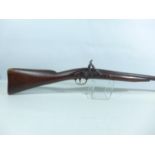 A PERCUSSION CAP 19TH CENTURY SMOOTH BORE MUSKET, CONVERTED FROM FLINTLOCK, 82CM BARREL, LOCK MARKED