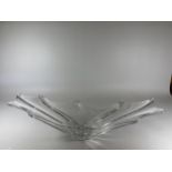 A SIGNED DAUM, FRANCE, HEAVY HANDMADE LARGE VINTAGE CRYSTAL CENTREPIECE BOWL LENGTH 62CM, WIDTH 21CM