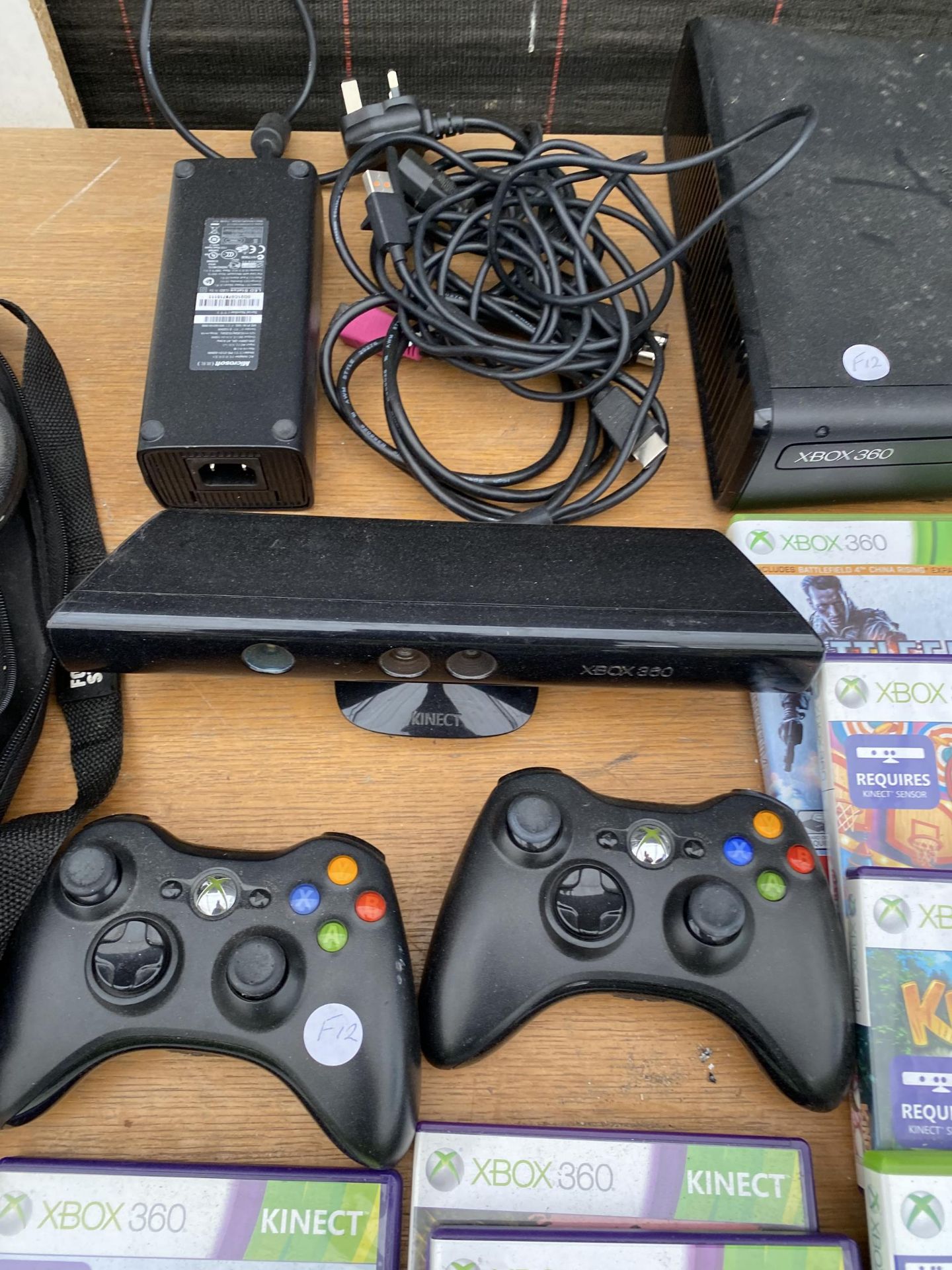 AN XBOX 360 WITH XBOX KINECT, TWO CONTROLLERS AND VARIOUS GAMES - Image 2 of 3