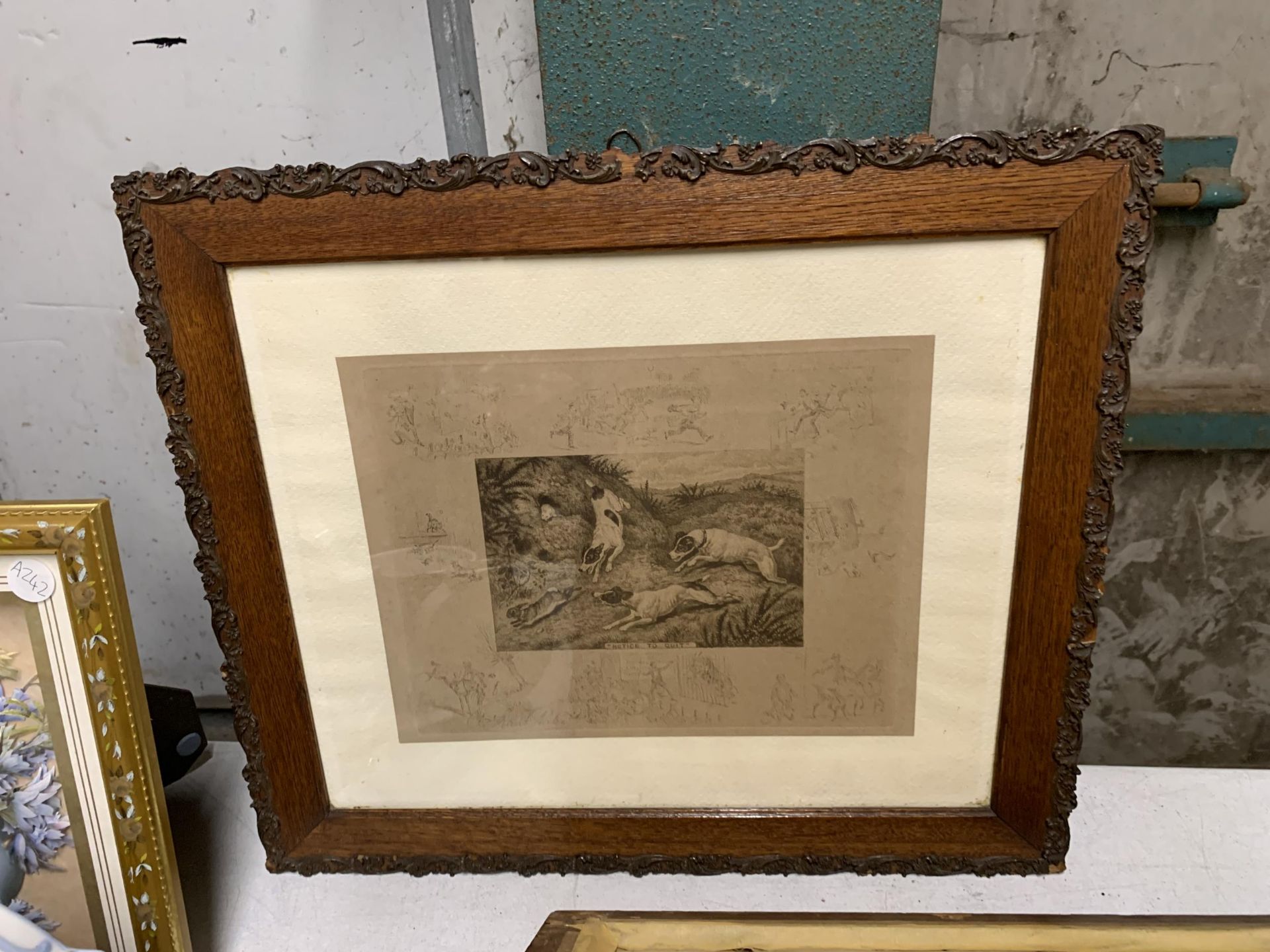 TWO VINTAGE MAHOGANY FRAMED PRINTS OF HUNTING SCENES 'EVERY DOG HAS HIS DAY' AND 'NOTICE TO QUIT' - Image 2 of 5