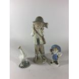 THREE FIGURES TO INCLUDE A LLADRO GOOSE ETC