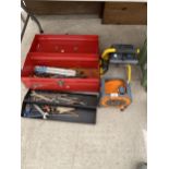 AN ASSORTMENT OF TOOLS TO INCLUDE SPANNERS, GRIPS AND EXTENSION LEAD ETC