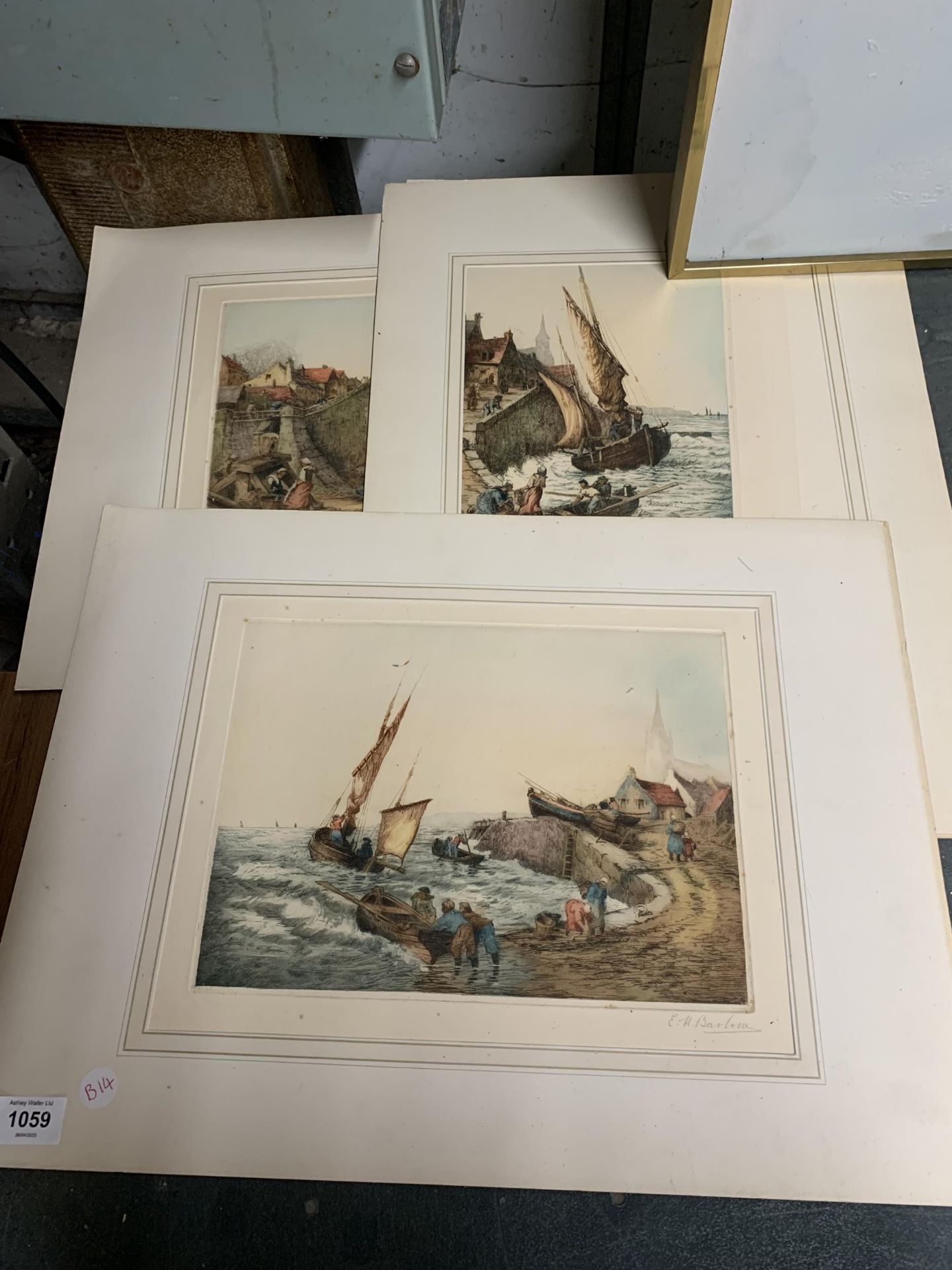 A GROUP OF E.H. BARLOW PENCIL SIGNED ENGRAVINGS OF COASTAL TOWN SCENES