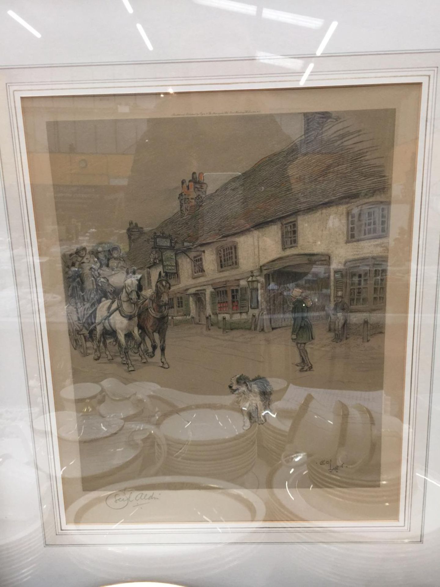 TWO VINTAGE STYLE PRINTS OF VICTORIAN STREET SCENES SIGNED IN PENCIL CECIL ALDIN 61CM X 71CM - Image 3 of 6