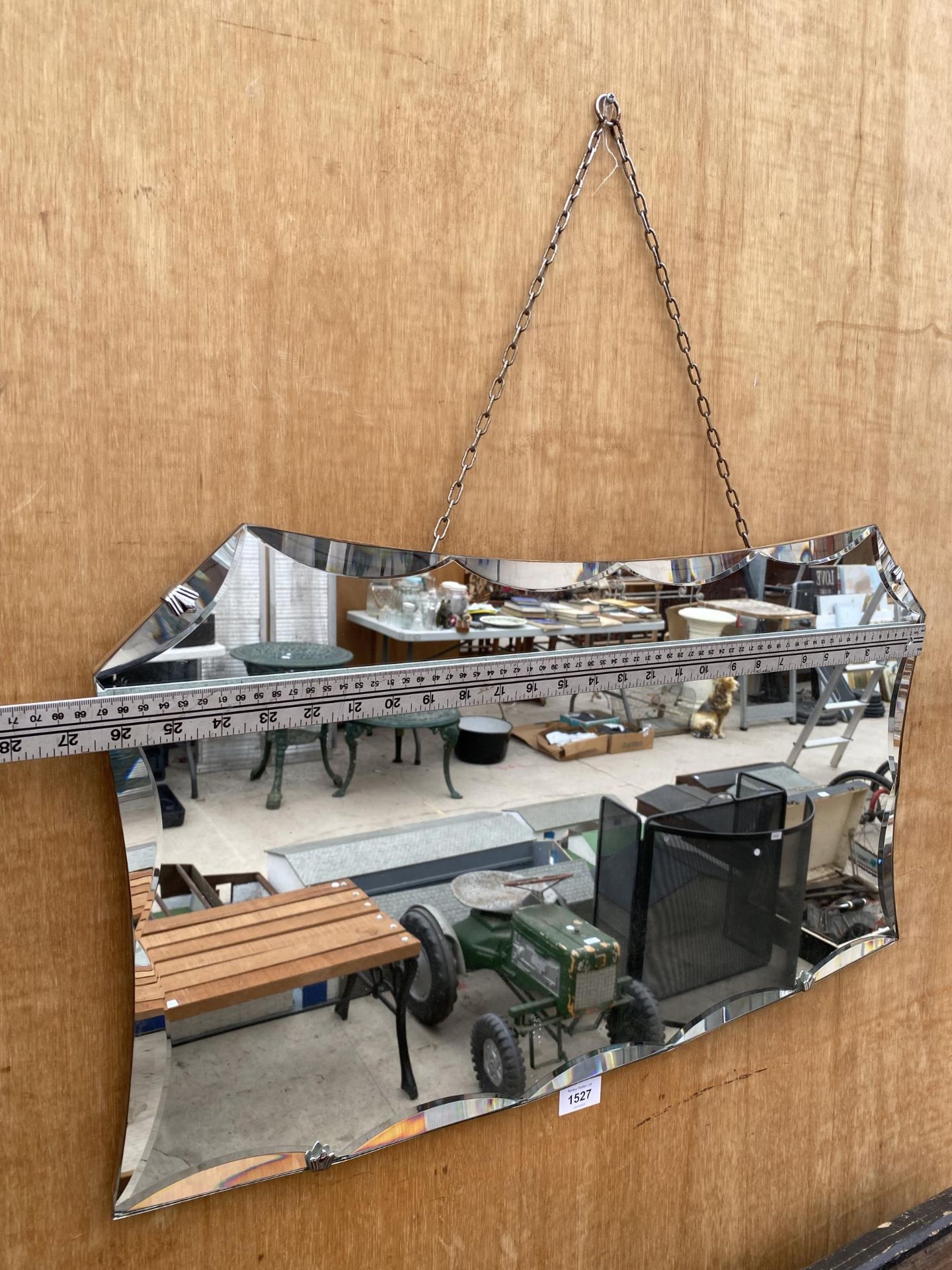 AN ART DECO UNFRAMED BEVELED EDGE SIX SIDED WALL MIRROR WITH HANGING CHAIN - Image 2 of 2