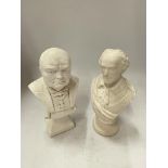 TWO VINTAGE BUSTS OF WINSTON CHURCHILL AND WILLIAM SHAKESPEARE IN MARBLE