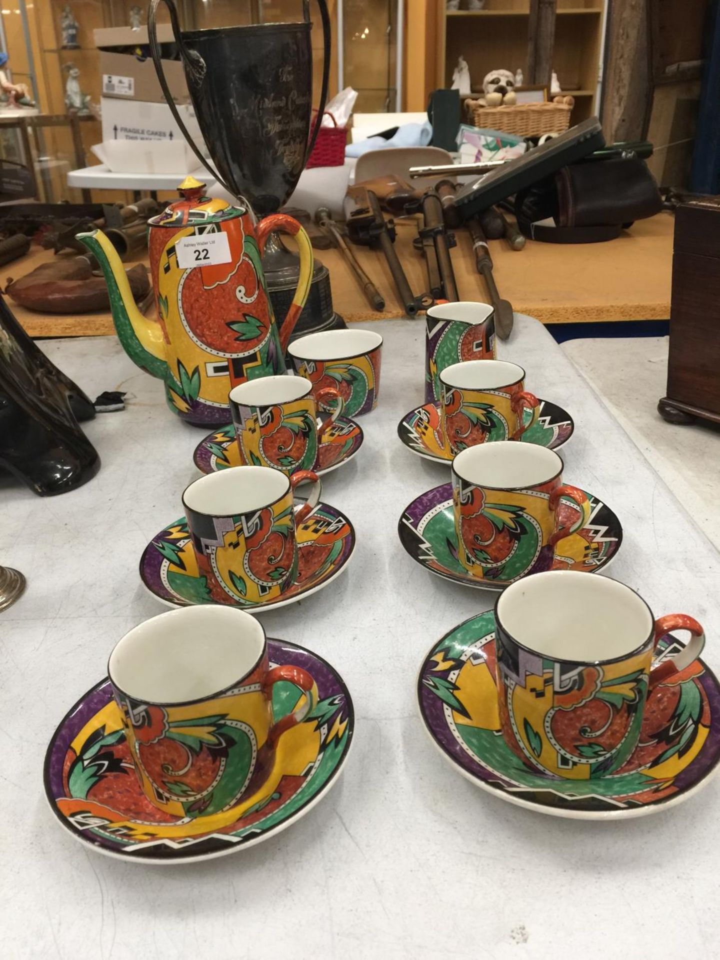 A 1930'S ART DECO COLOURFUL DESIGN COFFEE SET