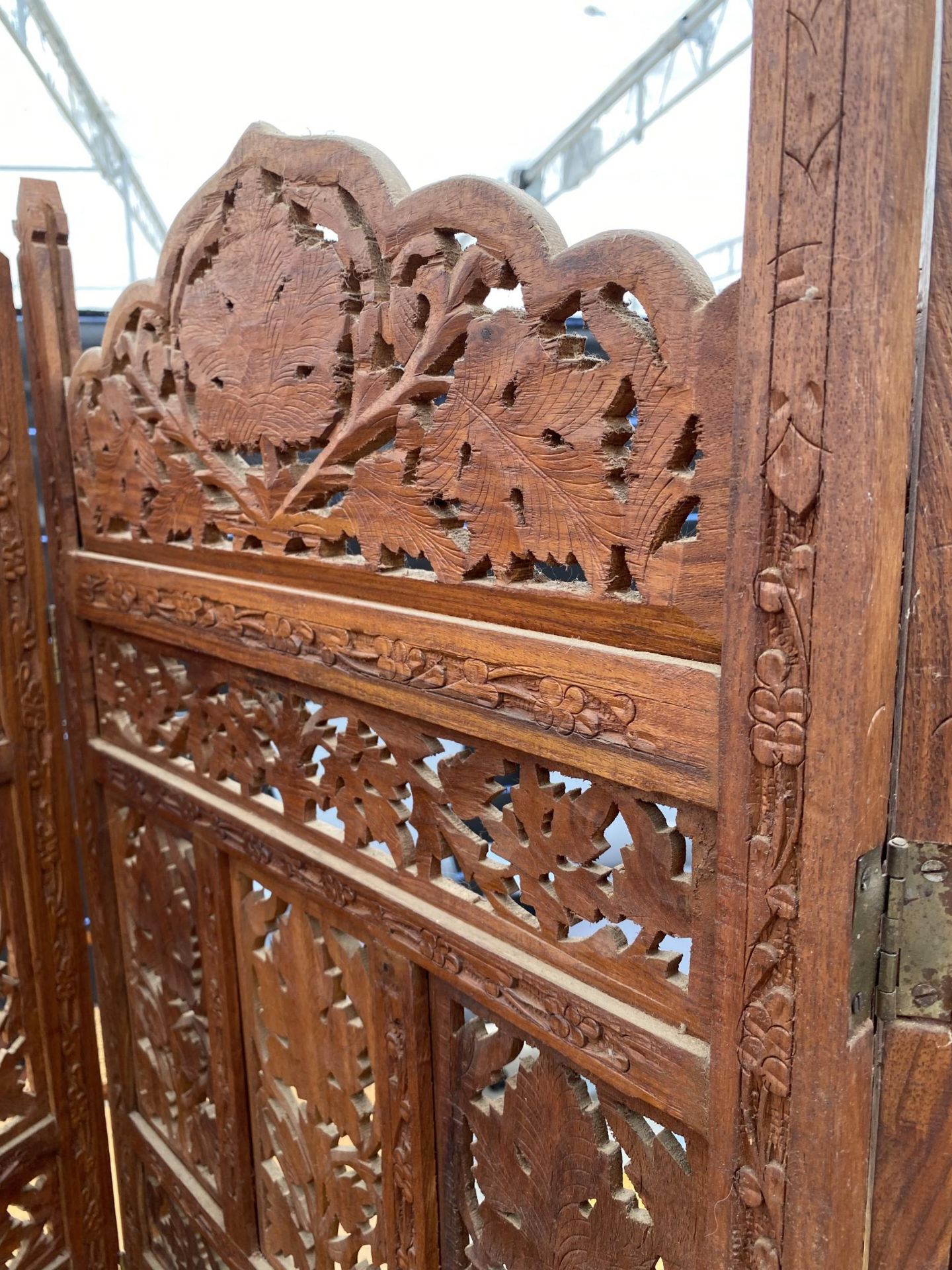 A PROFUSELY CARVED HARDWOOD MOROCCAN DIVISION SCREEN, EACH PANEL, 71" HIGH AND 19.5" WIDE - Image 3 of 3