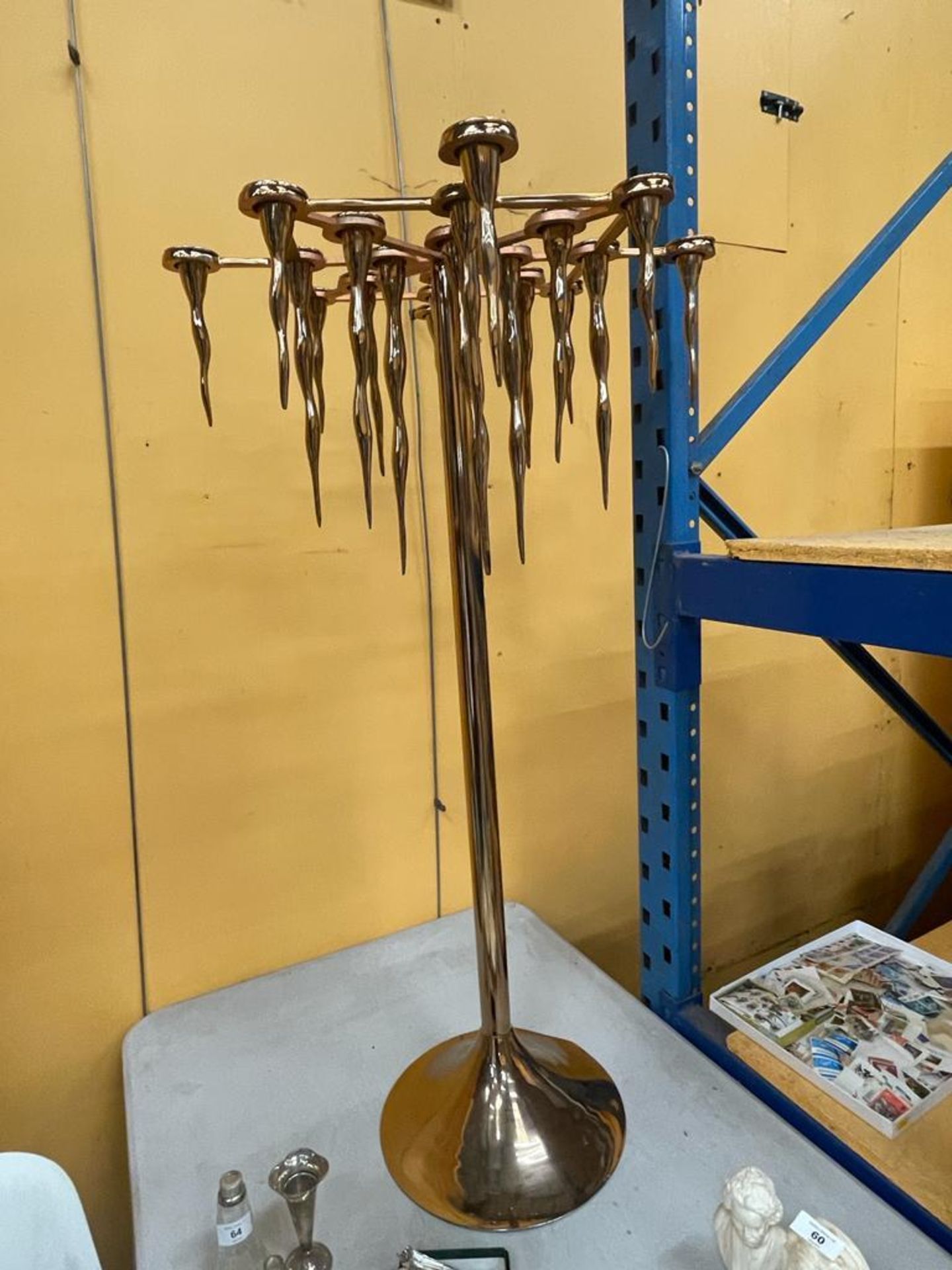 A LARGE BRASS RETRO DROPLET CANDLEABRA