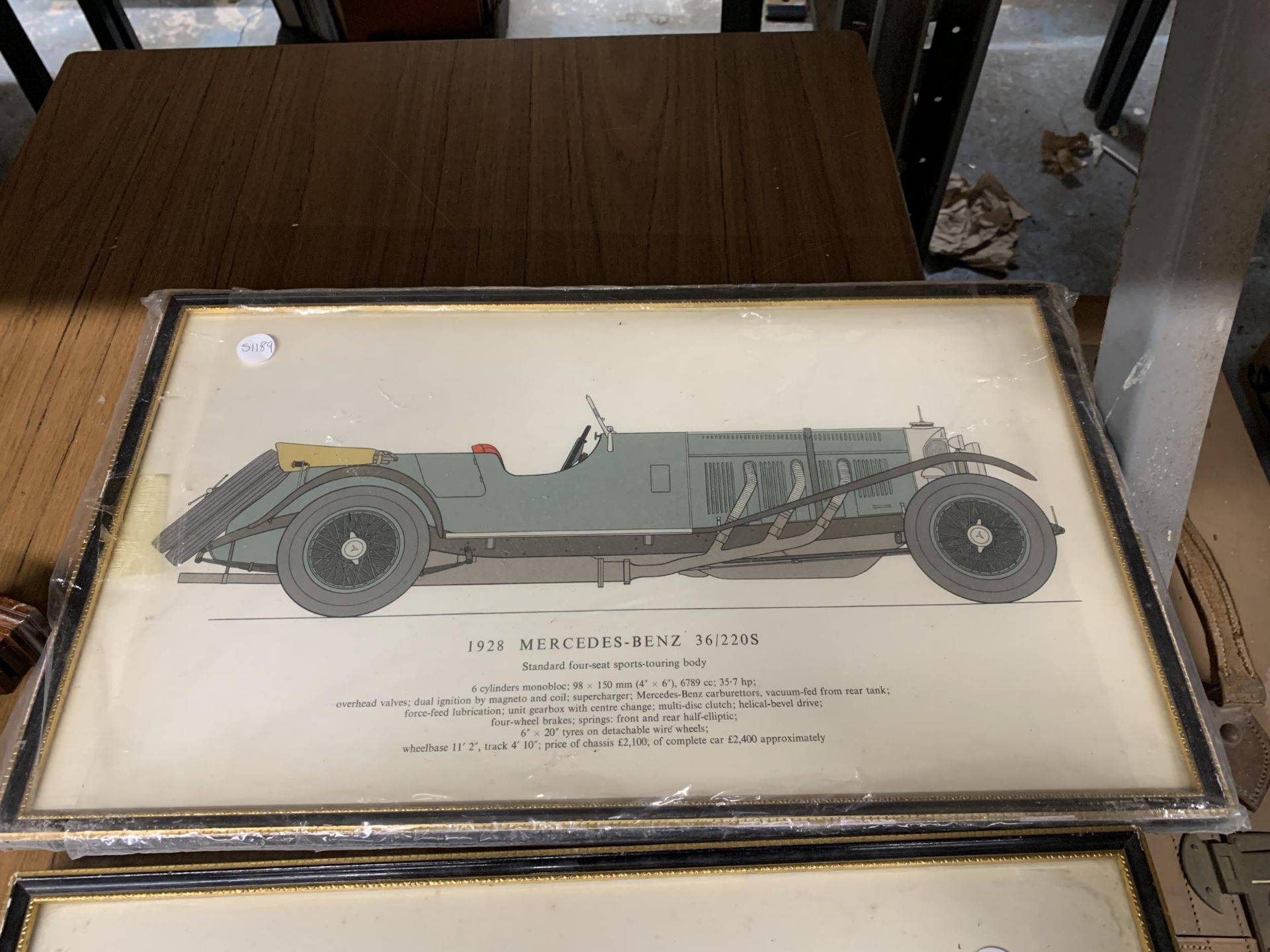 THREE FRAMED PRINTS OF VINTAGE CARS - 1926 BENTLEY 3 LITRE', 1927/28 VAUXHALL 30/98' AND '1928 - Image 2 of 6
