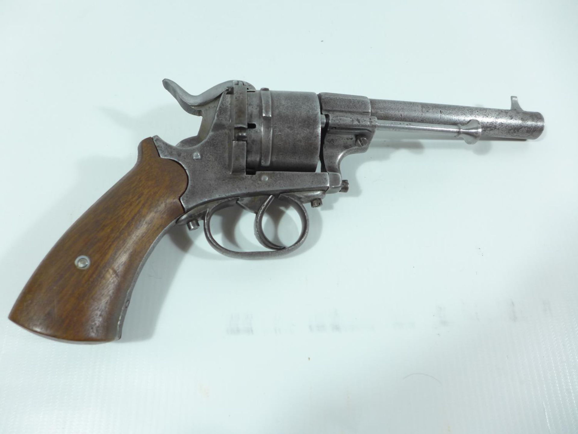 A .44 CALIBRE SIX SHOT PINFIRE REVOLVER, 13CM BARREL, LENGTH 27CM (ACTION A/F)