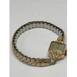 A GOLD PLATED LADY ELGIN WRIST WATCH SEEN WORKING BUT NO WARRANTY