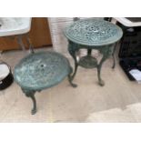 A VINTAGE CAST ALLOY PUB TABLE AND A FURTHER CAST ALLOY COFFEE TABLE