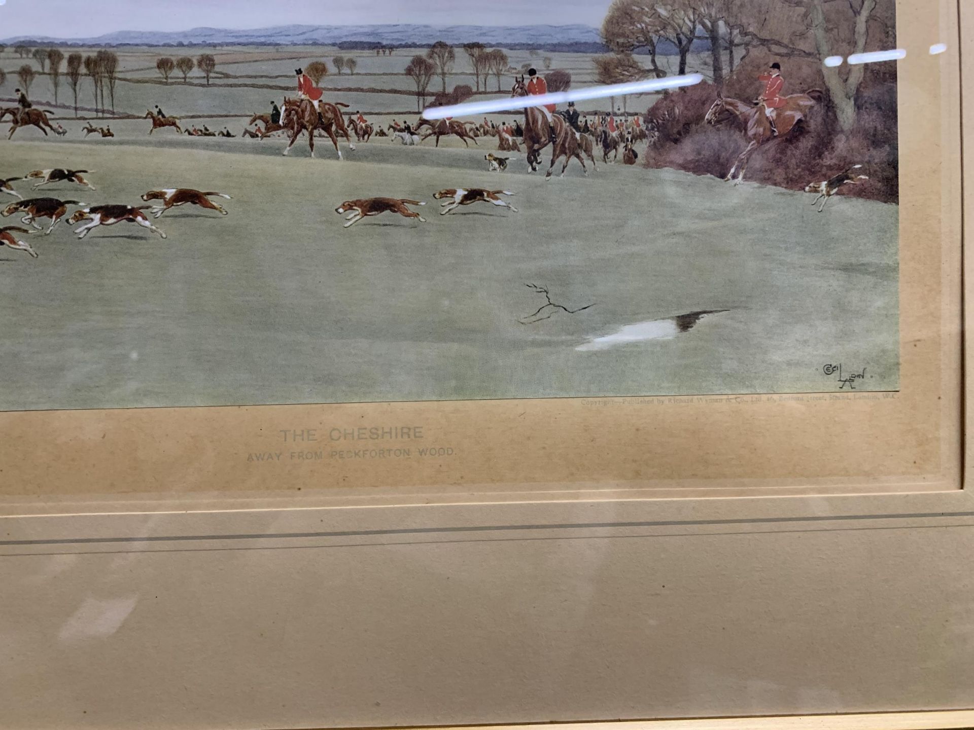 A FRAMED PRINT OF THE CHESHIRE HUNT PLUS A 3-D IMAGE OF HANGING GAME BIRDS - Image 4 of 6