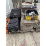 AN ASSORTMENT OF HOUSEHOLD CLEARANCE ITEMS TO INCLUDE WICKER BASKETS AND SUITCASES ETC