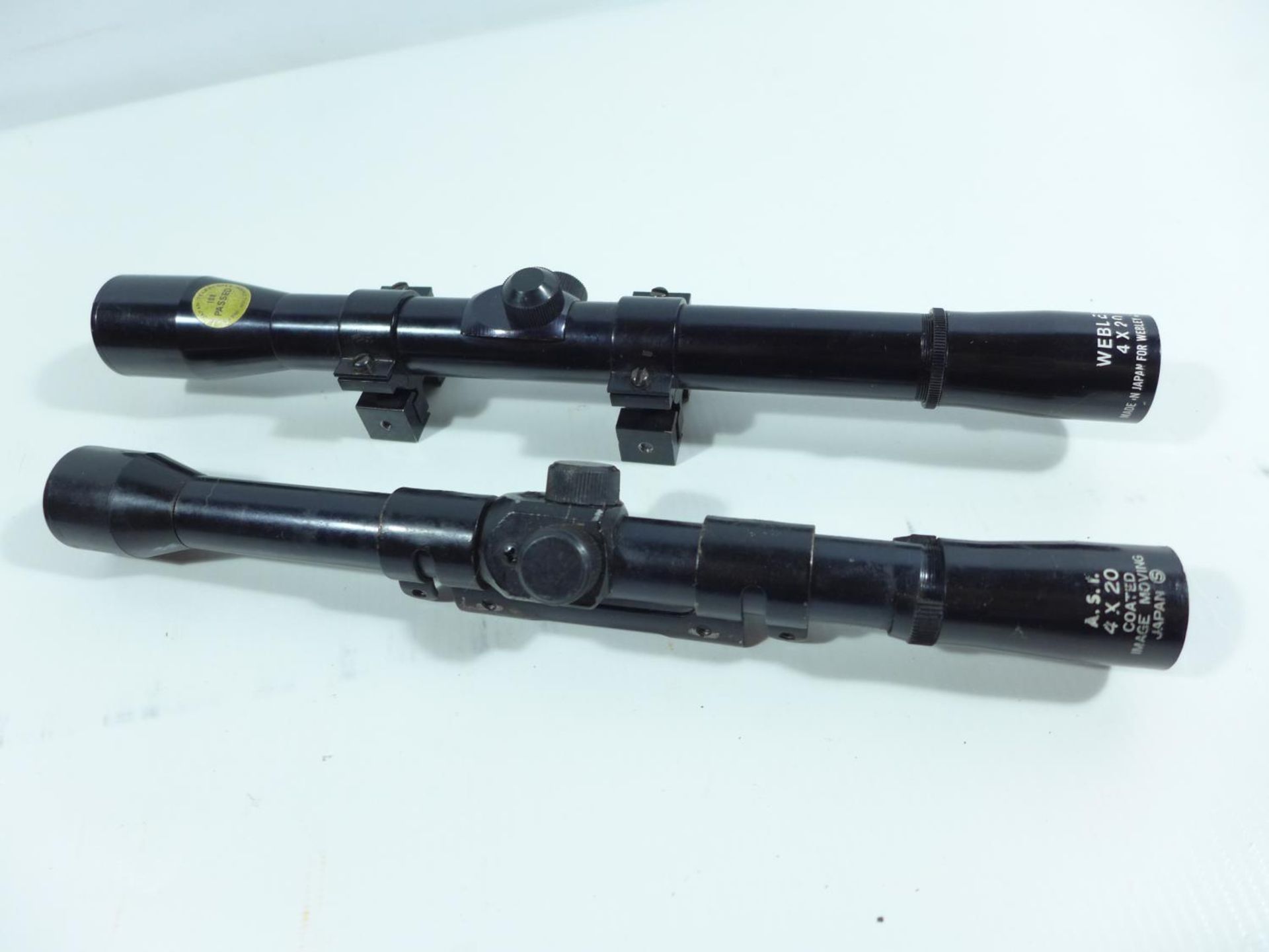 AN A.S.T. 4X2 TELESCOPIC SIGHT AND A WEBLEY 4X20 TELESCOPIC SIGHT (2)