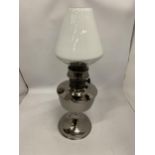 A VINTAGE STAINLESS STEEL EFFECT OIL LAMP