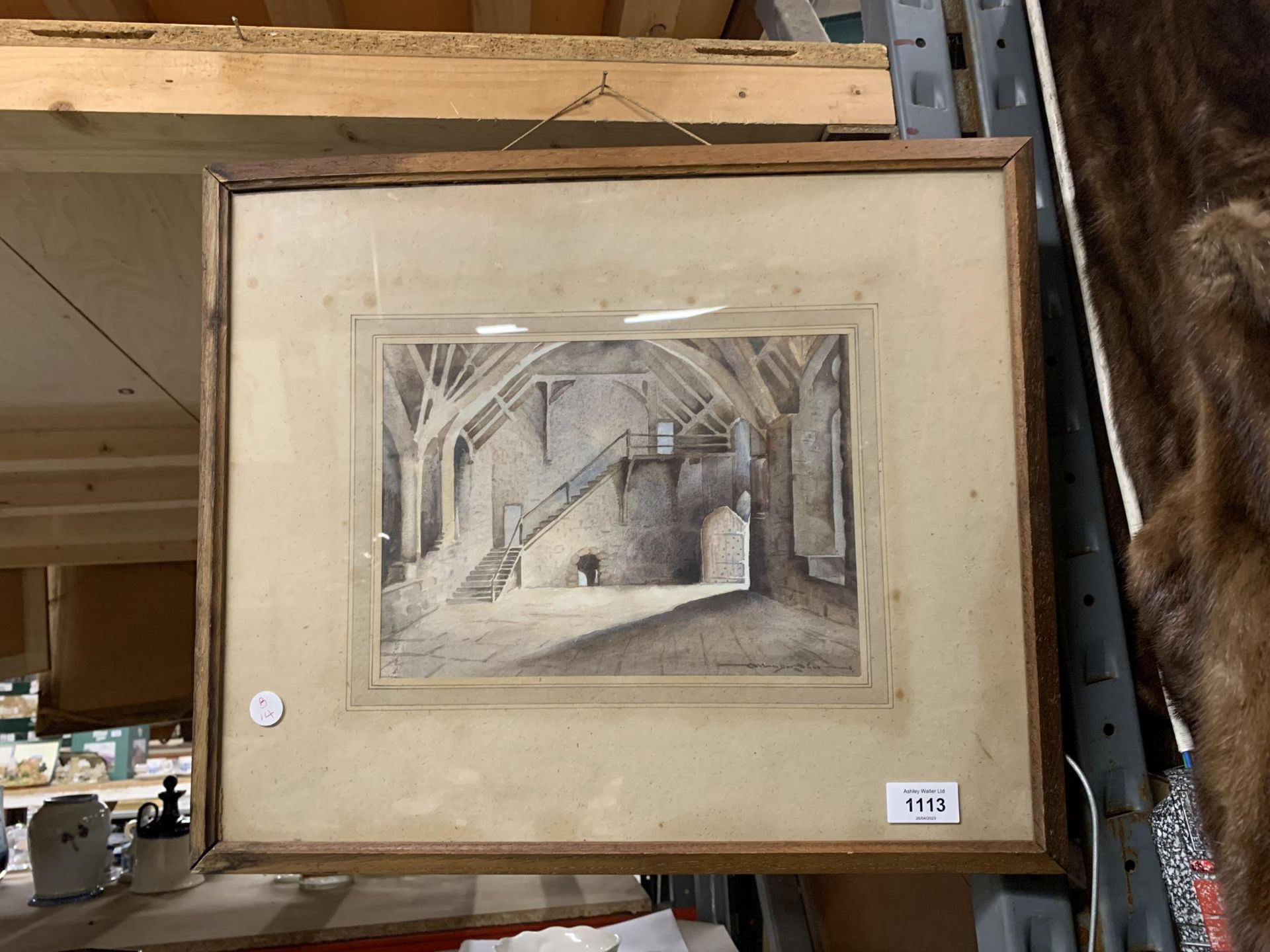 A FRAMED PRINT OF A MEDIEVAL HALLWAY