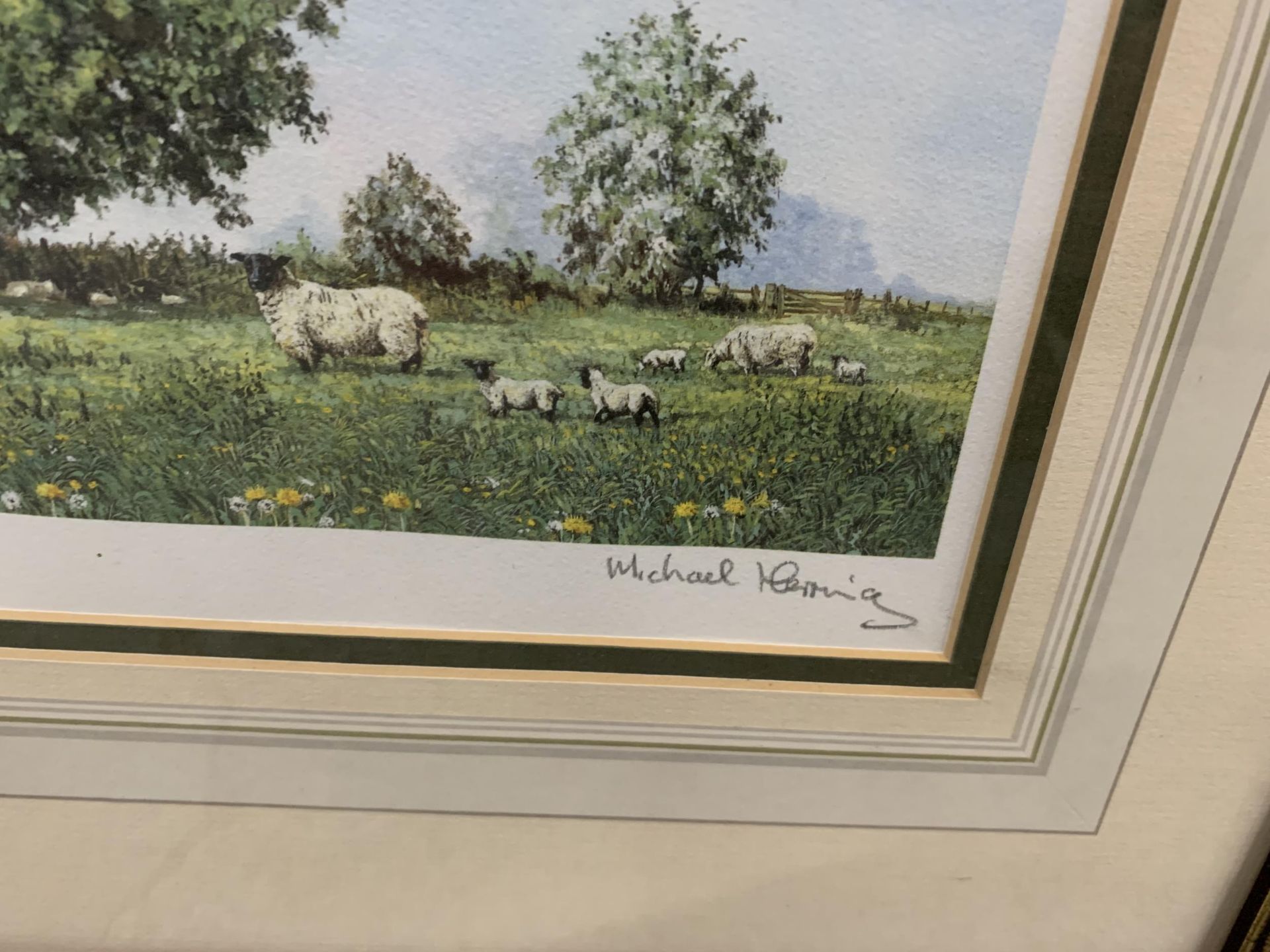 A LIMITED EDITION 132/750 PASTORAL PRINT OF SHEEP IN A FIELD, SIGNED MICHAEL HERRING 42CM X 40CM - Image 3 of 3