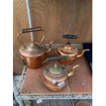 THREE VARIOUS COPPER KETTLES