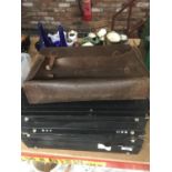TWO COMBINATION LOCK BRIEFCASES AND A VINTAGE LEATHER SATCHEL