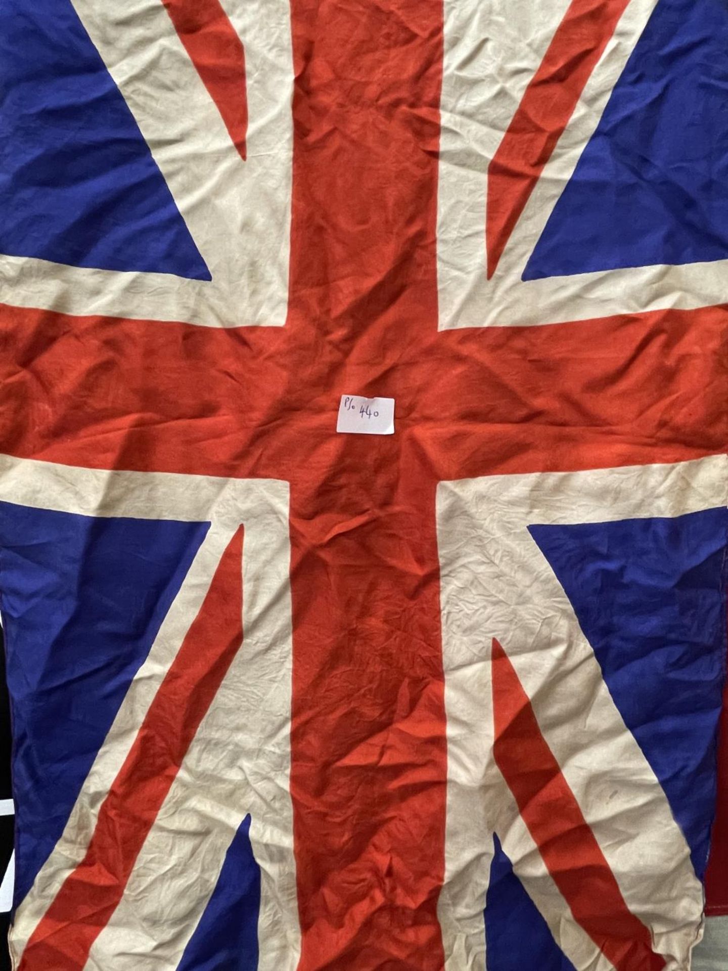 A LARGE HESSIAN UNION JACK, 150 X 267CM AND A SMALLER EXAMPLE - Image 3 of 3
