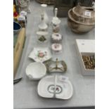 A MIXED LOT OF CERAMICS PIN TRAYS & SMALL VASES TO INCLUDE ROYAL WORCESTER, AYNSLEY, MINTONS ETC