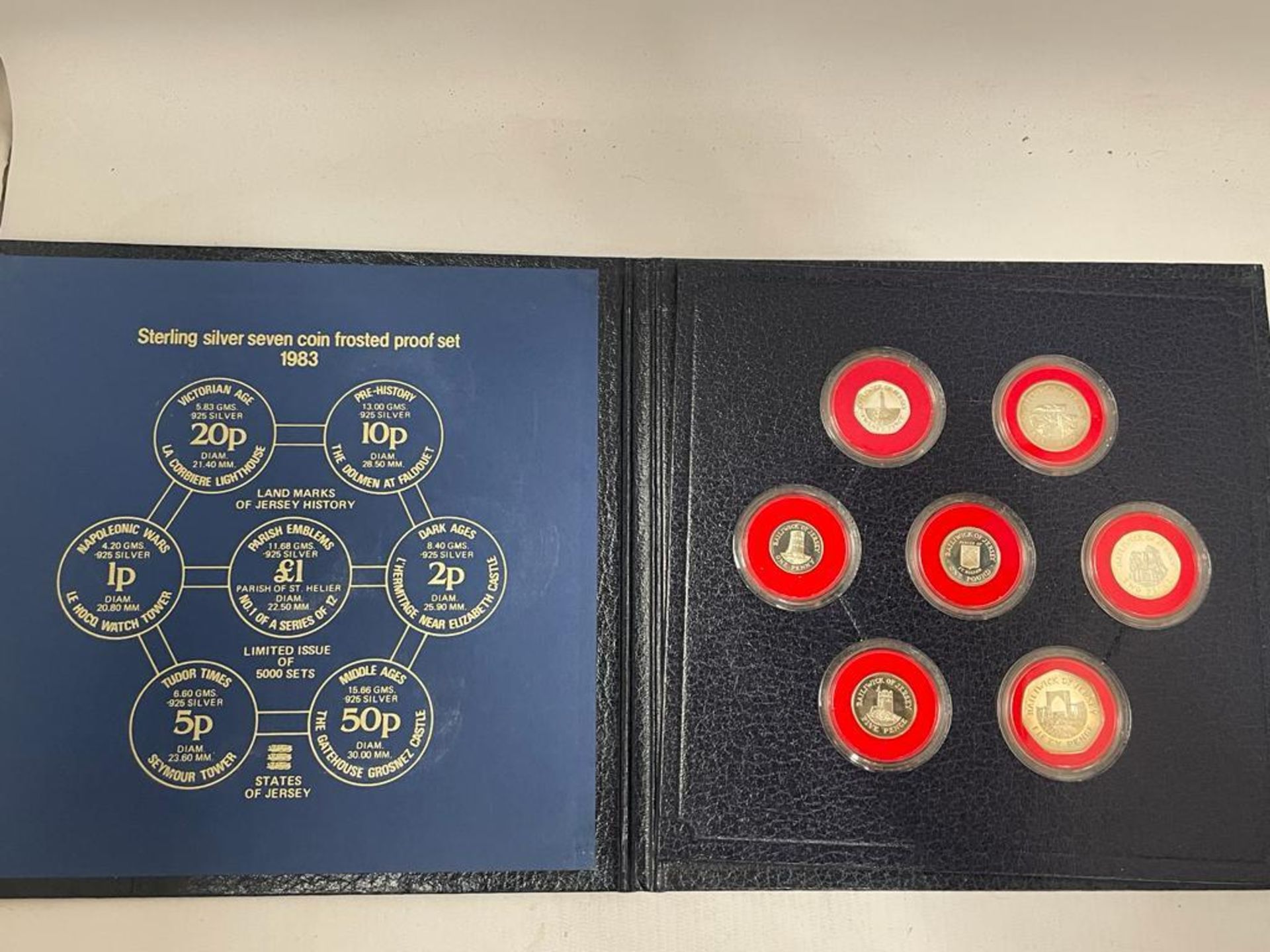 A 1983 STATES OF JERSEY STERLING SILVER SEVEN COIN PROOF SET