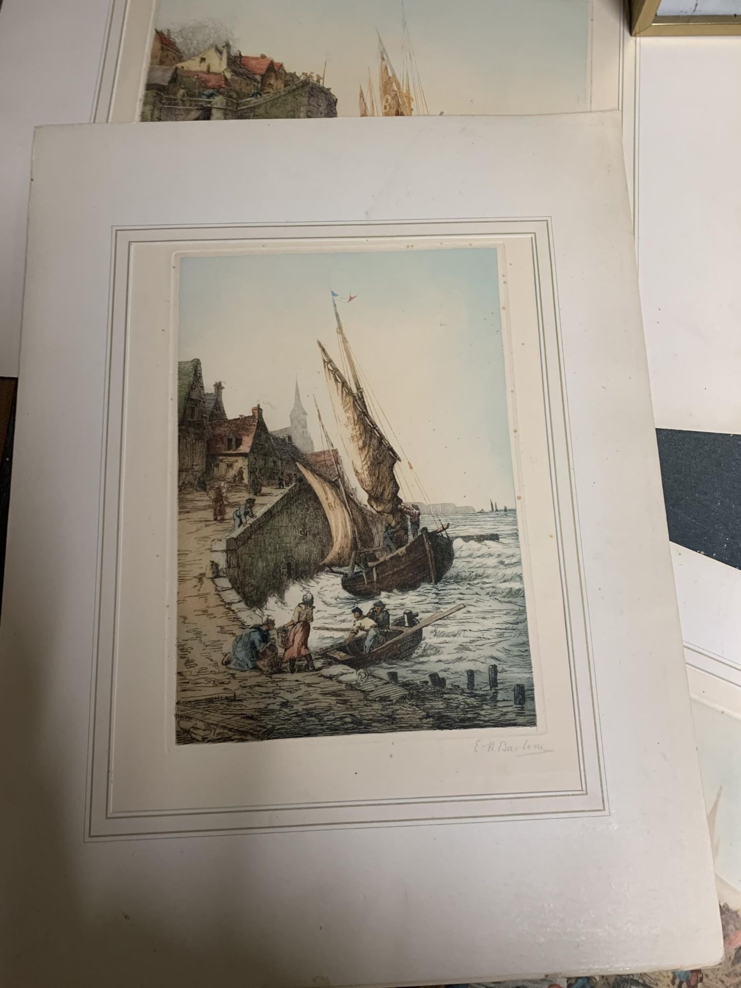 A GROUP OF E.H. BARLOW PENCIL SIGNED ENGRAVINGS OF COASTAL TOWN SCENES - Image 2 of 3