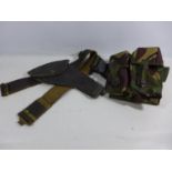 A MILITARY ISSUE CANVAS BELT AND HOLSTER AND A CAMOUFLAGE BELT PACK (2)