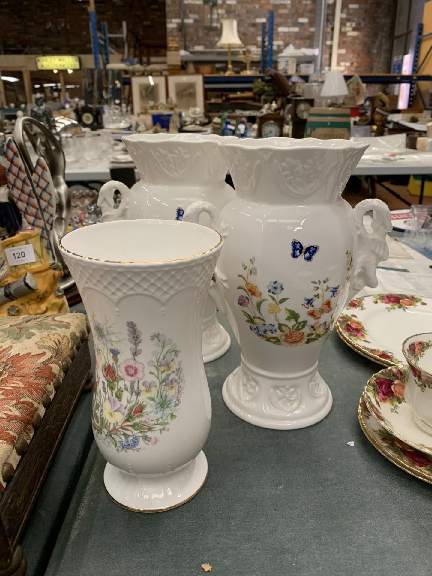 THREE AYNSLEY VASES, ONE 'WILD TUDOR' AND TWO 'COTTAGE GARDEN'