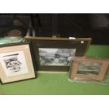 THREE FRAMED PRINTS TO INCLUDE A WATERCOLOUR ENTITLED "DAWN ON THE CATHEDRAL MARSH" BY ARTIST