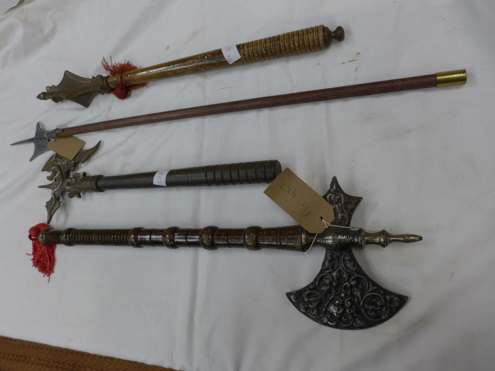 FOUR REPRODUCTION MEDIEVAL AXES - Image 3 of 3