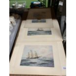 A GROUP OF THREE PENCIL SIGNED ENGRAVINGS OF NAVAL BOATS TO INCLUDE THE CUTTY SARK ETC
