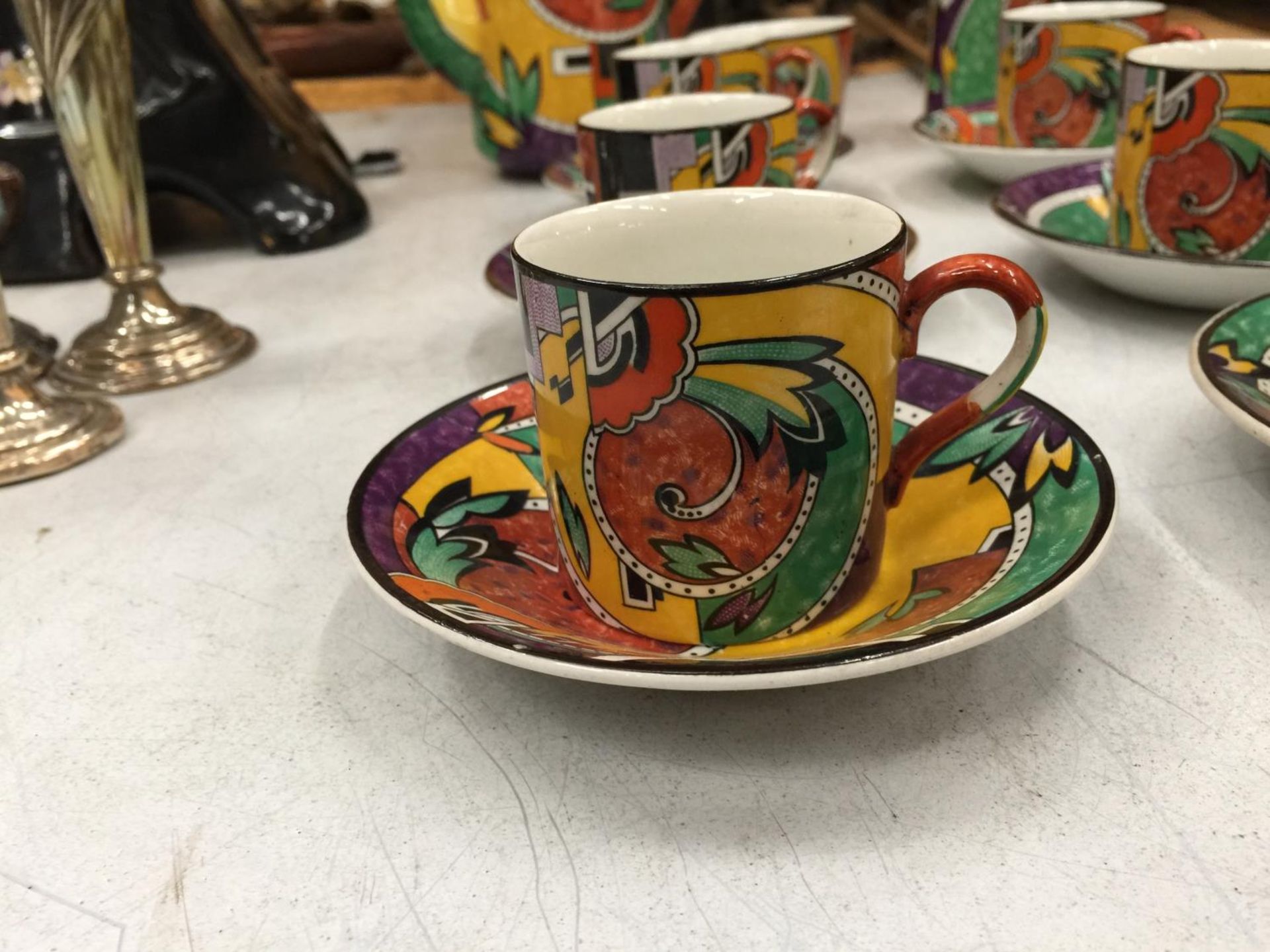 A 1930'S ART DECO COLOURFUL DESIGN COFFEE SET - Image 2 of 7