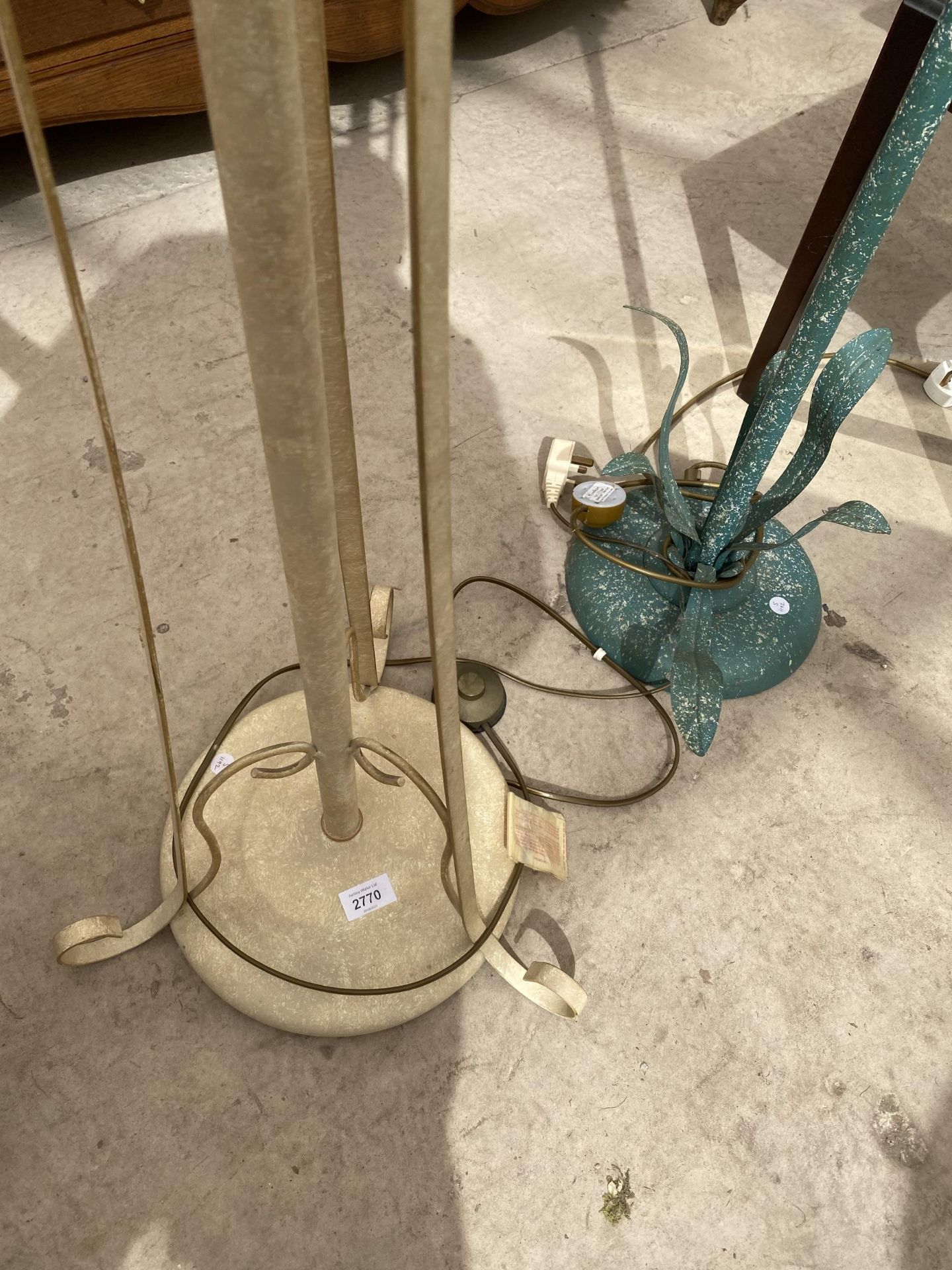 A MODERN METAL WARE UPLIGHTER AND A THREE BRANCH STANDARD LAMP - Image 2 of 3