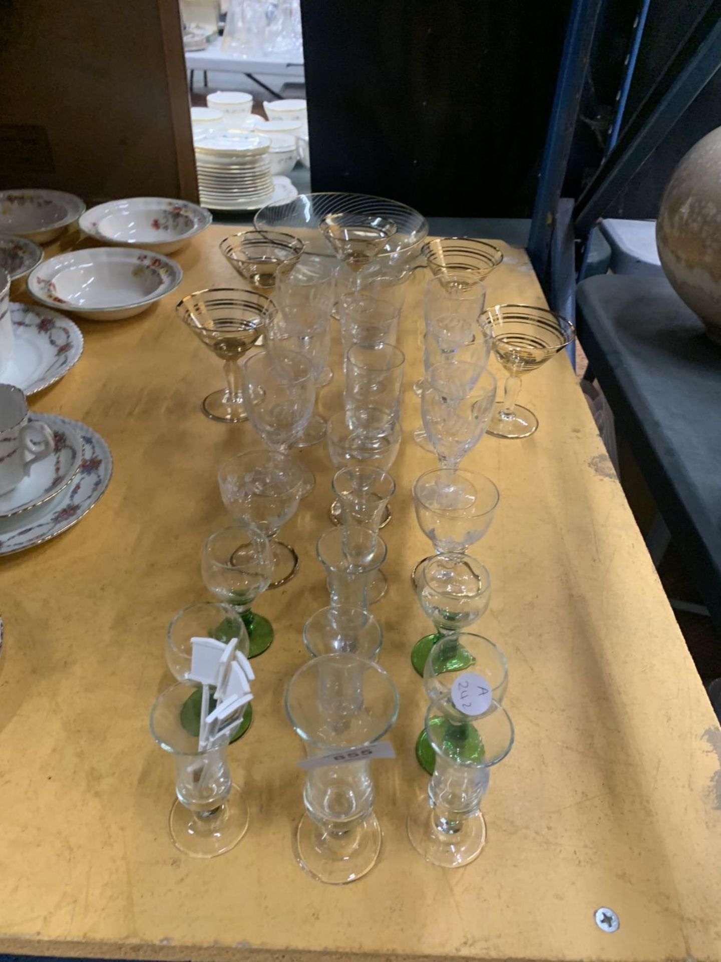 A QUANTITY OF GLASSES TO INCLUDE MARTINI, SHERRY, PORT, ETC