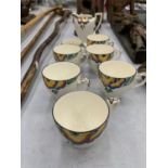 A QUANTITY OF VINTAGE CROWN DUCAL WARE TEAWARE TO INCLUDE 6 CUPS - 1 A/F, A CREAM JUG AND SUGAR