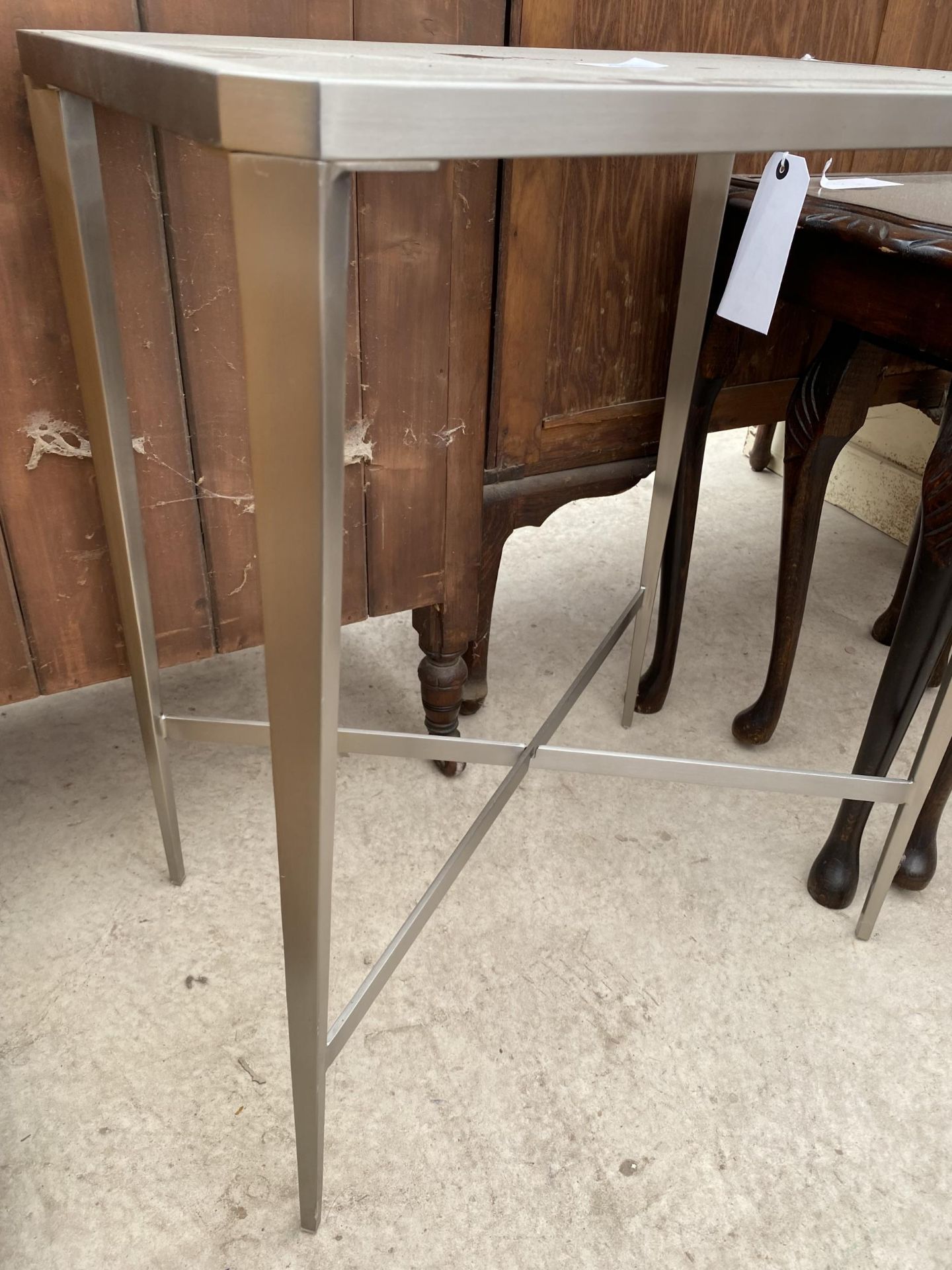 A MODERN POLISHED ALLOY LAMP TABLE WITH CANTED CORNERS, 19.5 X 13.5" - Image 2 of 2