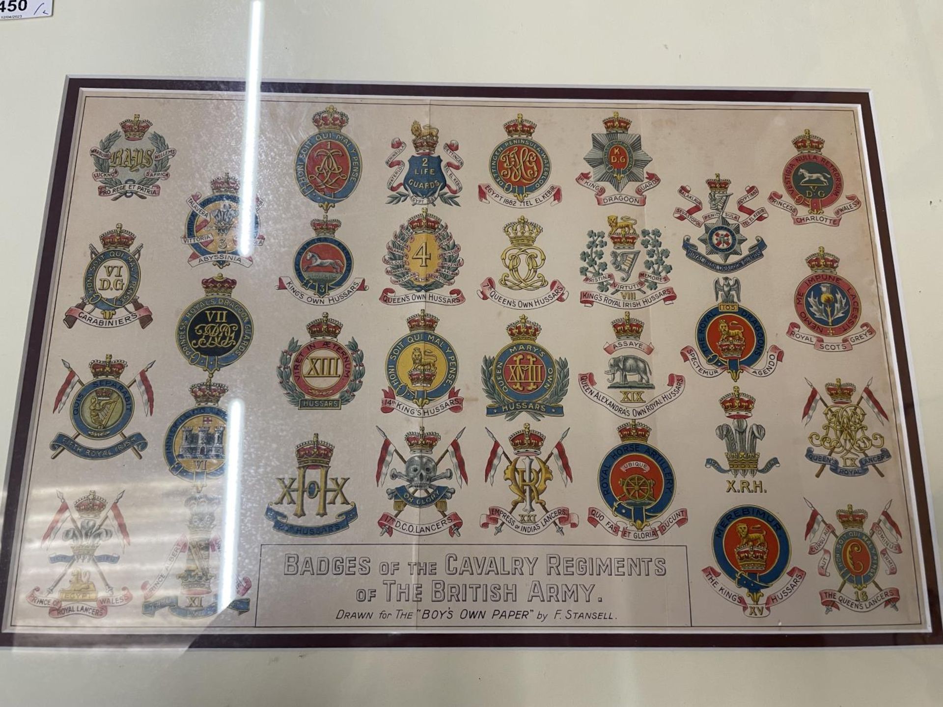 BADGES OF THE CAVALRY REGIMENTS OF THE BRITISH ARMY, 25 X 40CM, FRAMED AND GLAZED, FRAMED PRINT OF - Image 4 of 5